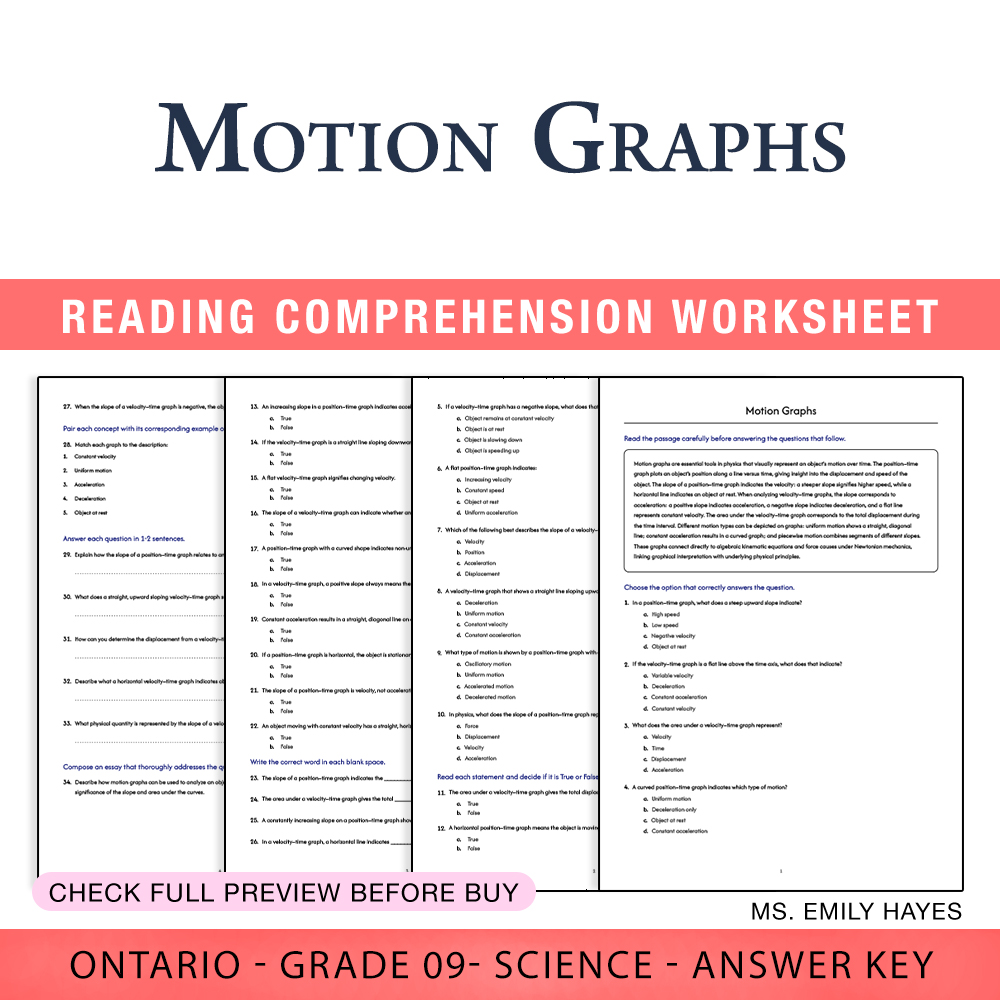 Grade 9 Science worksheet worksheet — 9th Grade Science | Motion Graphs Worksheet (PDF + Answer Key) — page 1