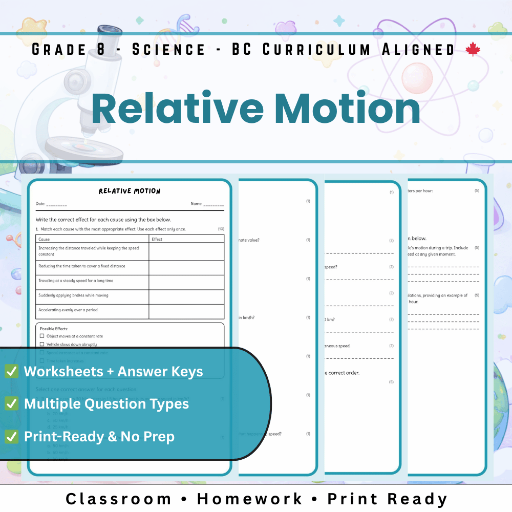 Grade 8 Science | Relative Motion Worksheet (Answer Key) – BC Standards