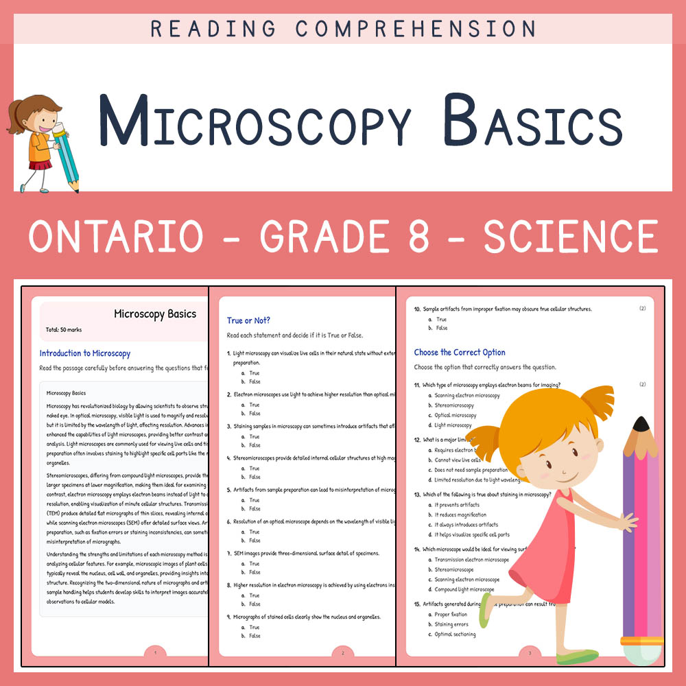 Grade 8 Science worksheet elena worksheet — Grade 8 Science | Microscopy Basics Worksheet Elena | Ontario — page 1
