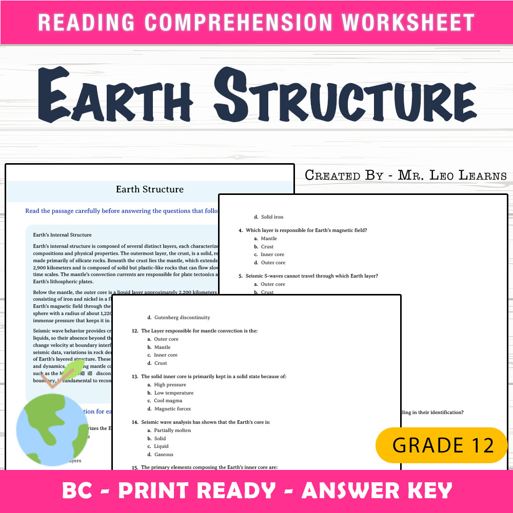 Grade 12 Science worksheet mcq paper worksheet — Grade 12 Science — Earth Structure Worksheet MCQ Paper for Mastery — page 1