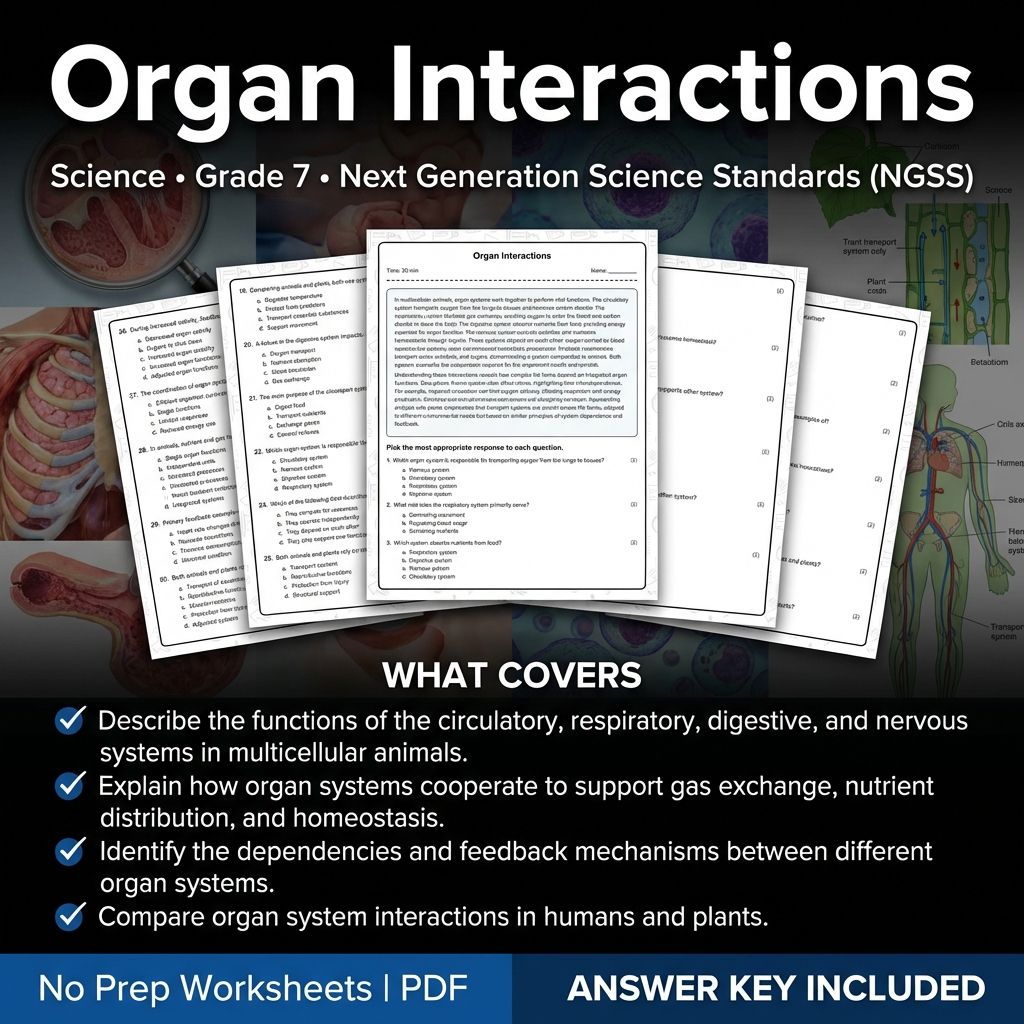 7th Grade Science | Organ Interactions Worksheet (Printable PDF + Answer Key)