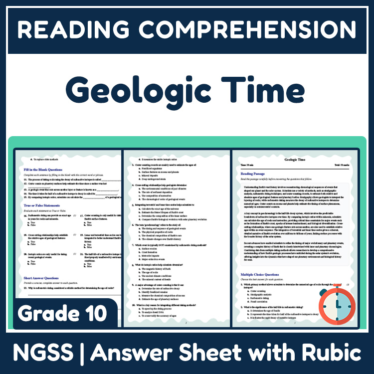 Grade 10 Science reading worksheets worksheet — 10th Grade Science | Geologic Time Reading Worksheet & Answer Key (PDF) —…