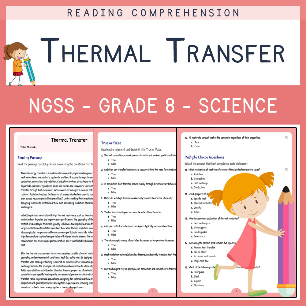 Grade 8 Science worksheet worksheet — Grade 8 Science | Thermal Transfer Worksheet & Answer Key (NGSS Aligned) — page 1