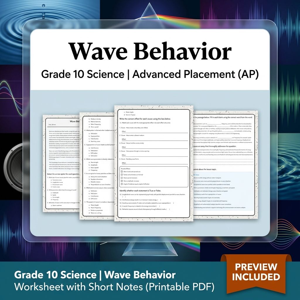 Grade 10 Science | Wave Behavior Worksheet with Short Notes (Printable PDF)