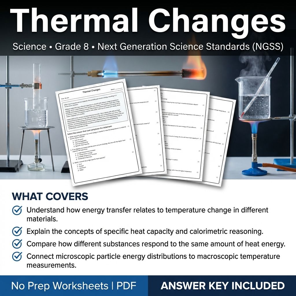8th Grade Science Worksheet | Thermal Changes & Heat Transfer Practice PDF
