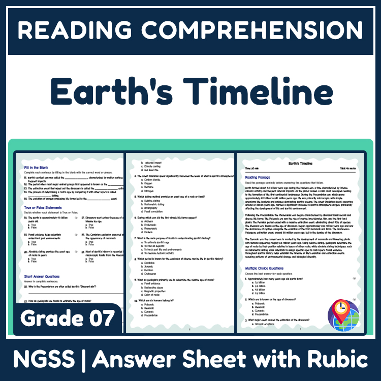 Science reading worksheets worksheet — 7th Grade Science | Earth's Timeline Reading Worksheet (Answer Key) — page 1