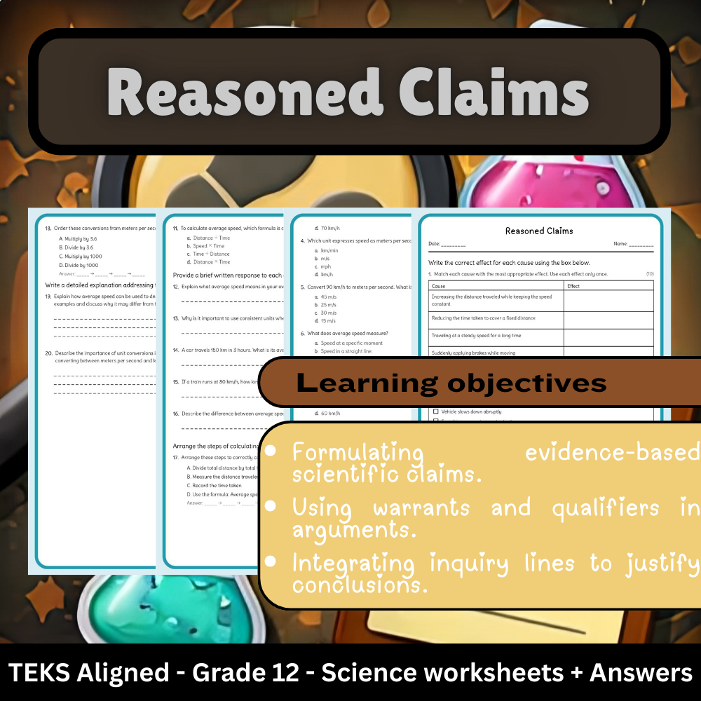 Grade 12 Science | Reasoned Claims Worksheet – TEKS-Aligned Practice (PDF)