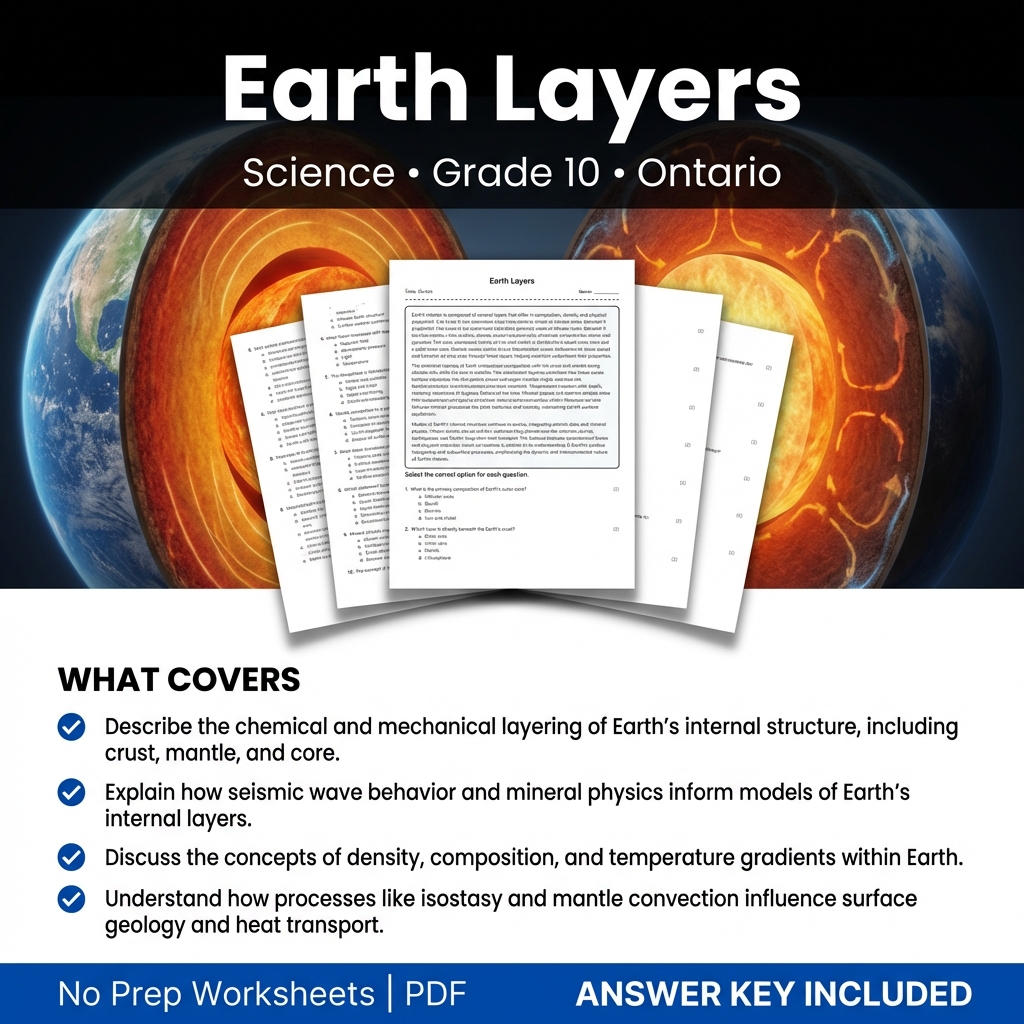 Earth Layers Science Worksheet for Grade 10 | Ontario Standards