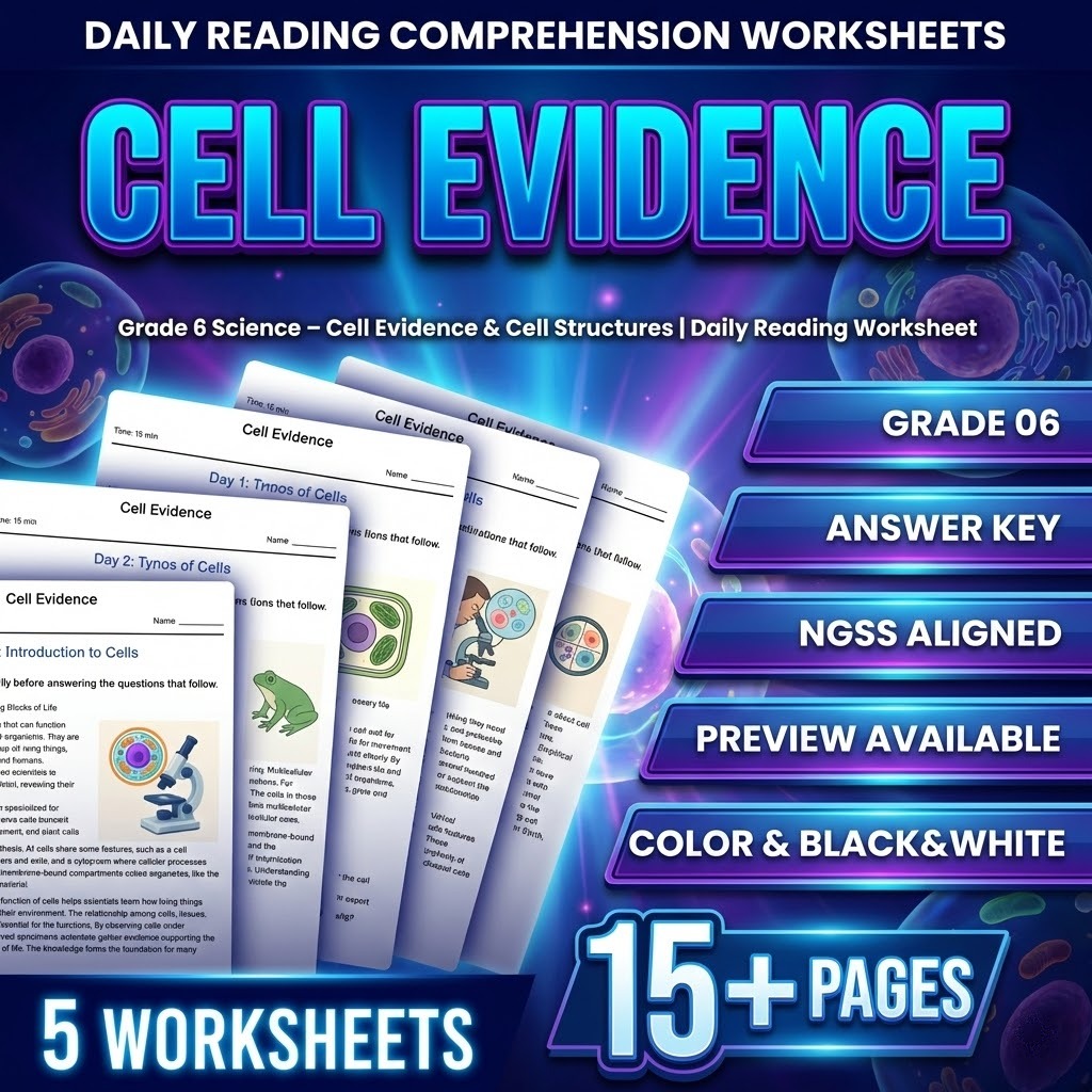 Grade 6 Science daily reading worksheet — Grade 6 Science – Cell Evidence & Cell Structures | Daily Reading Worksheet