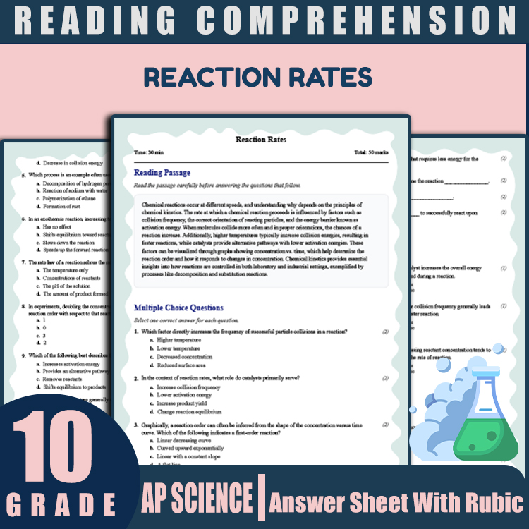 Grade 10 Science reading worksheets worksheet — Grade 10 Science | Reaction Rates Reading Worksheet & Answer Key (PDF) — p…