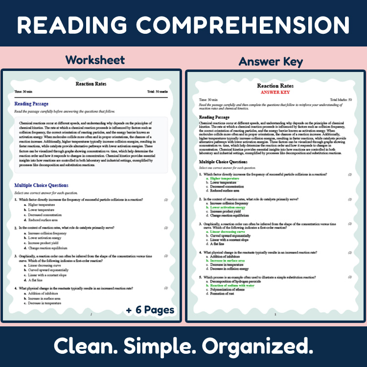 Grade 10 Science reading worksheets worksheet — Grade 10 Science | Reaction Rates Reading Worksheet & Answer Key (PDF) — p…