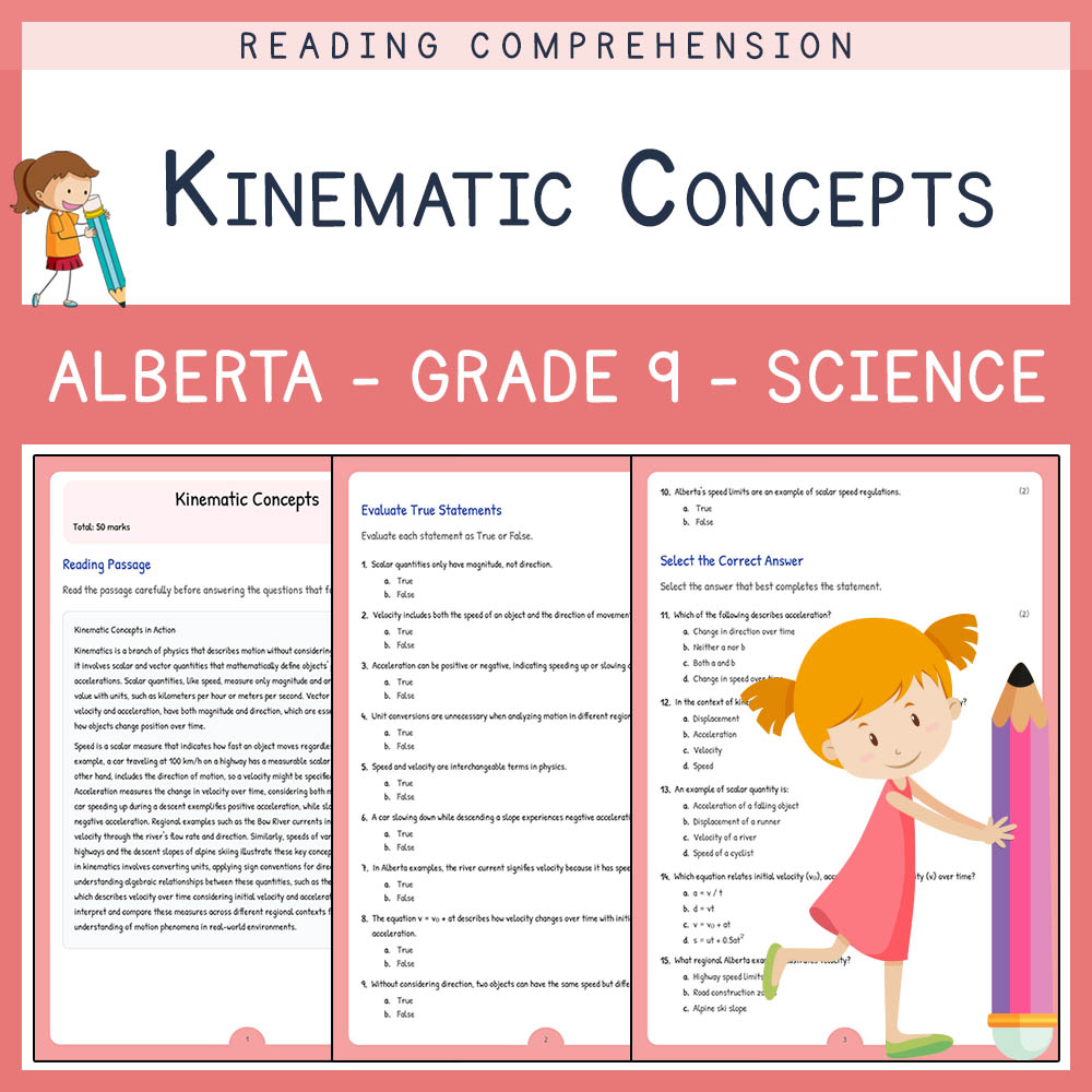 Grade 9 Science worksheet elena worksheet — Grade 9 Science | Kinematic Concepts Worksheet | Alberta Standards — page 1