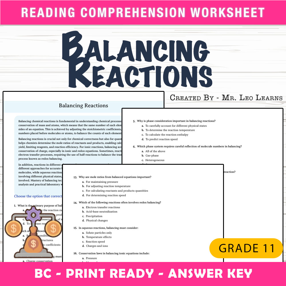 Grade 11 Science worksheet mcq paper worksheet — Grade 11 Science — Worksheet MCQ Paper for Mastering Balancing Reactions…
