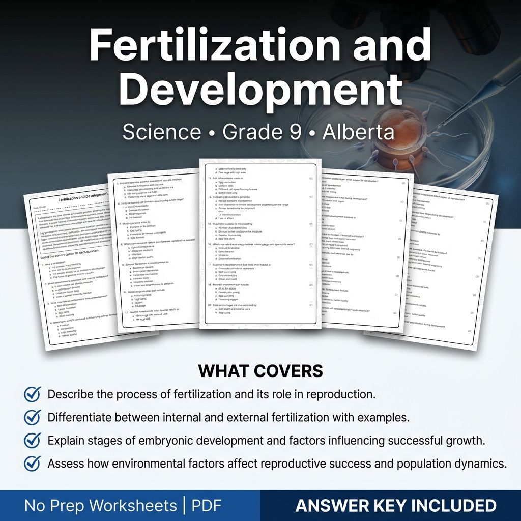 Fertilization and Development Worksheet for Grade 9 Science | Alberta Standards