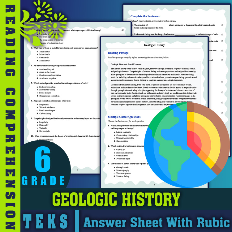 Grade 6 Science reading worksheets worksheet — 6th Grade Science | Geologic History Reading Worksheet & Answer Key (PDF) —…