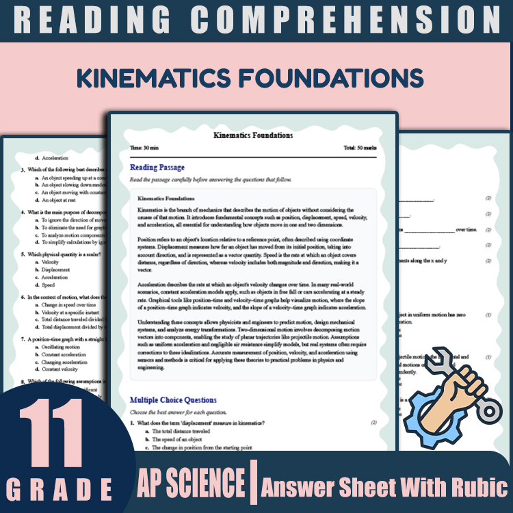 Grade 11 Science reading worksheets worksheet — Grade 11 Science | Kinematics Foundations Reading Worksheet (PDF + Rubric)…