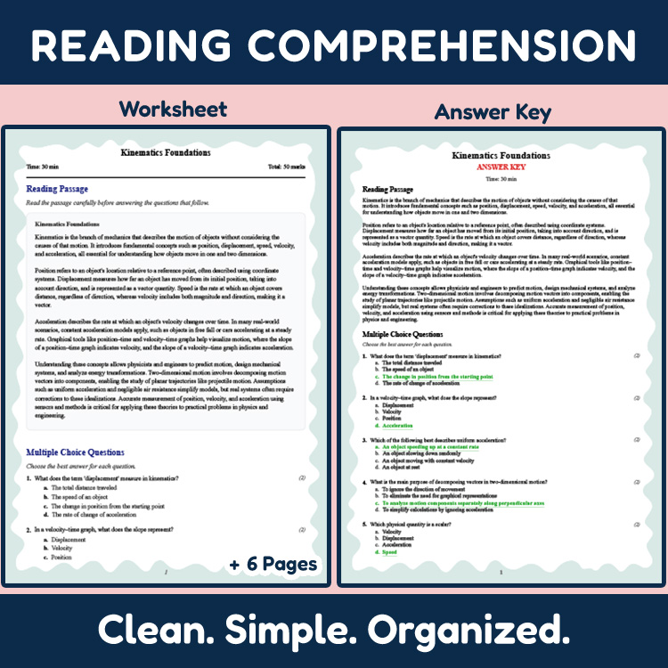 Grade 11 Science reading worksheets worksheet — Grade 11 Science | Kinematics Foundations Reading Worksheet (PDF + Rubric)…