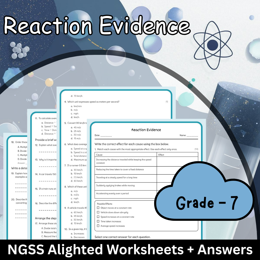 Grade 7 Science – Reaction Evidence Worksheet (PDF) | NGSS Standards