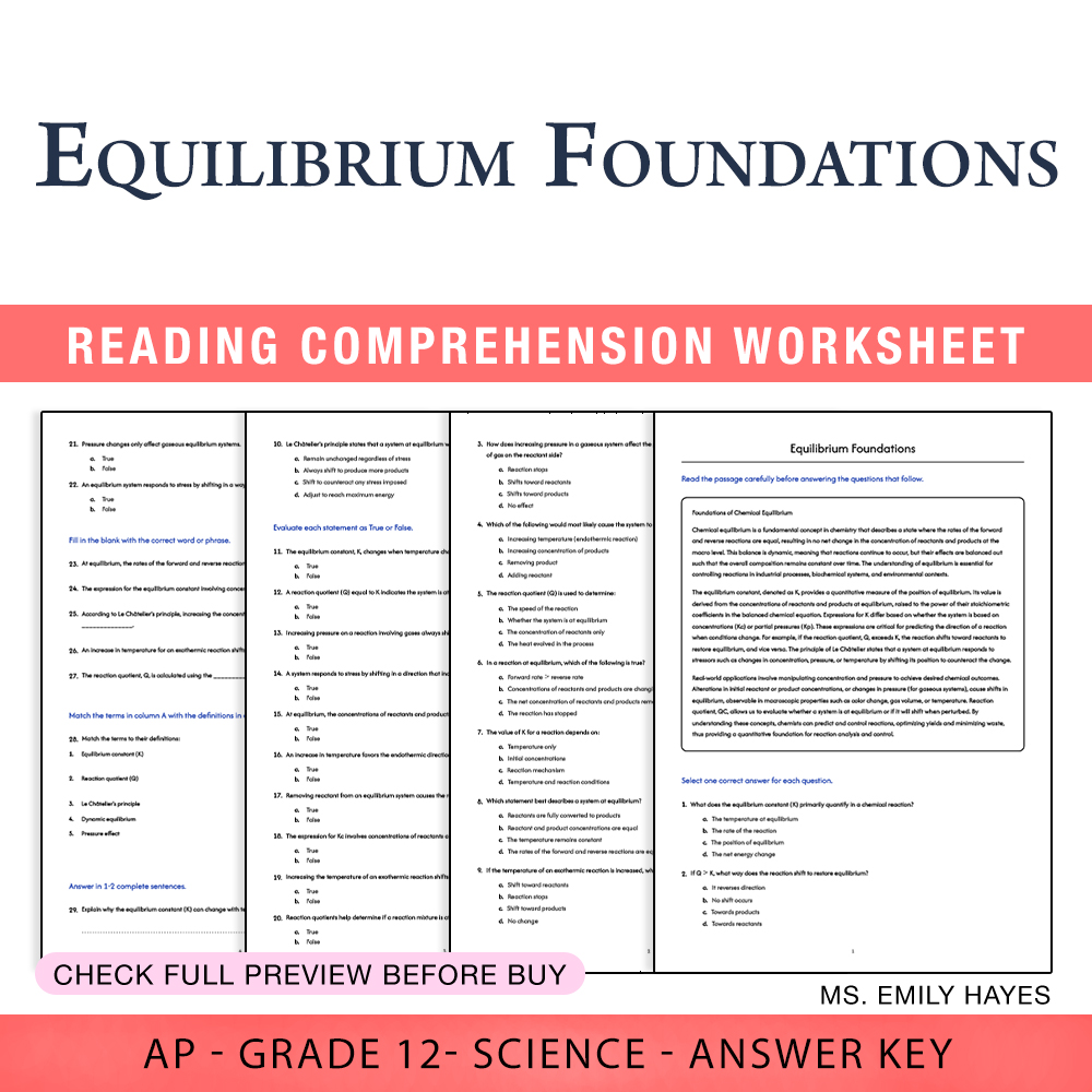 Grade 12 Science worksheet assessment worksheet — Grade 12 Science | Equilibrium Foundations Worksheet (PDF+ Answer Key) —…