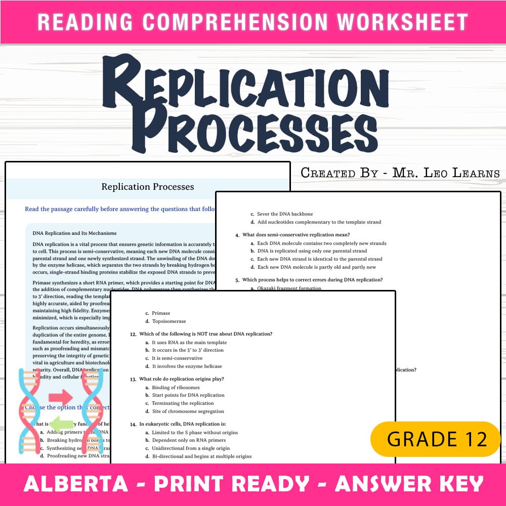 Grade 12 Science worksheet mcq paper worksheet — Grade 12 Science — Worksheet MCQ Paper for Mastering Replication Processe…