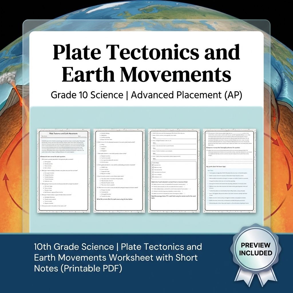 10th Grade Science | Plate Tectonics and Earth Movements Worksheet (PDF)