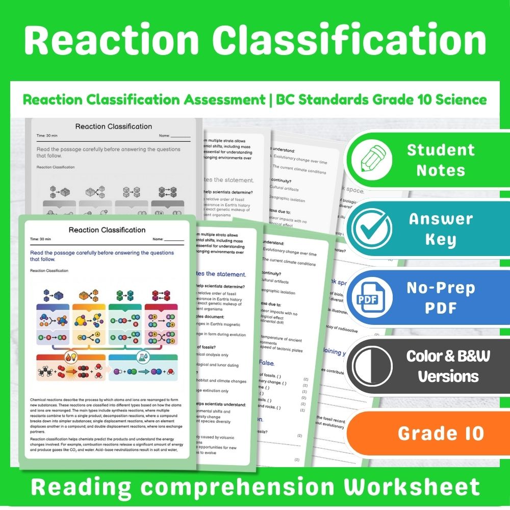 Grade 10 Science Assessment Bundle – Chemical Reactions & Atomic Structure — included worksheet 7