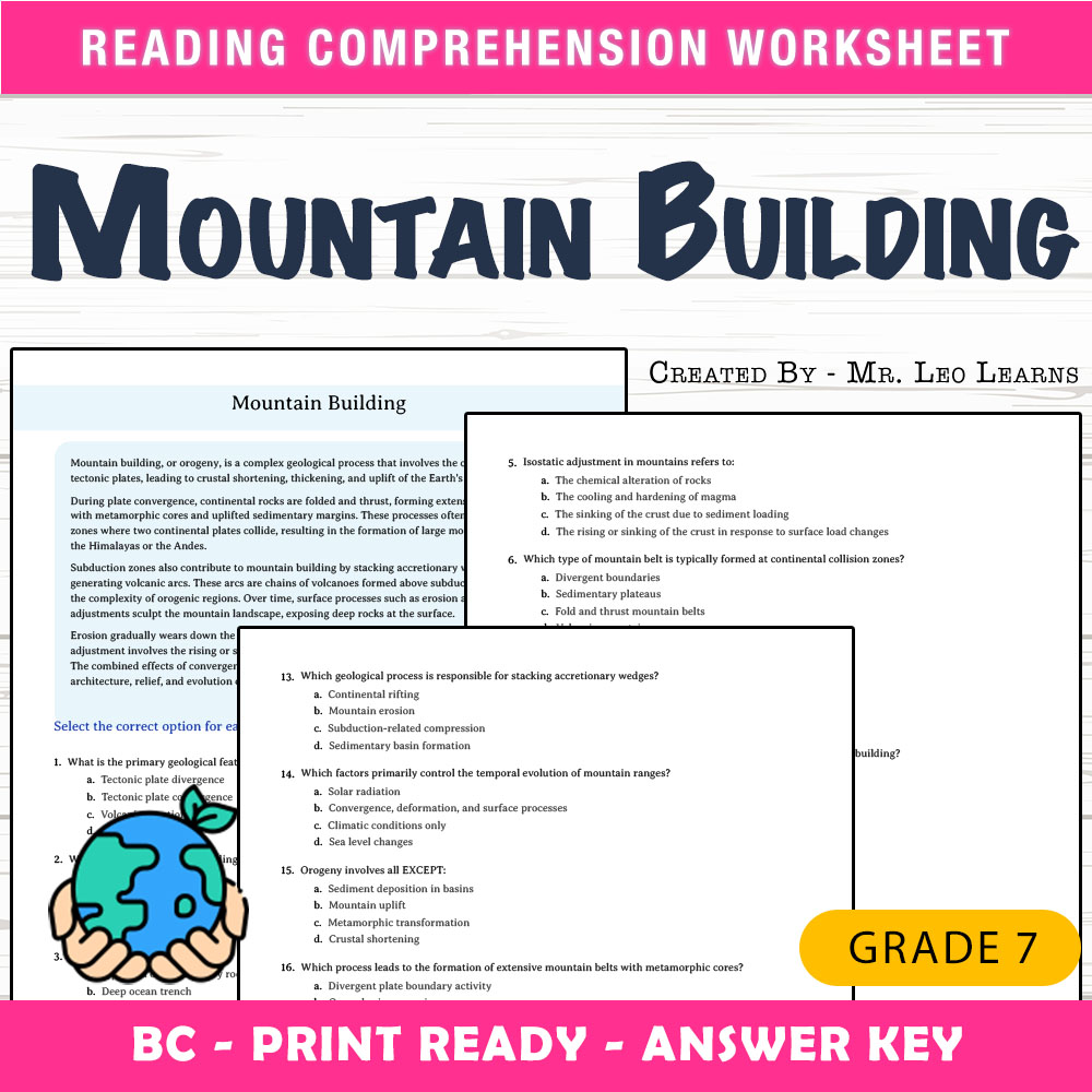 Grade 7 Science worksheet mcq paper worksheet — Grade 7 Science — Mountain Building Worksheet MCQ Paper — page 1