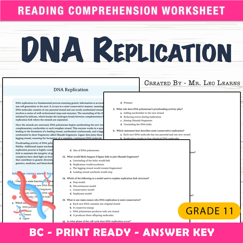 Grade 11 Science worksheet mcq paper worksheet — Grade 11 Science — DNA Replication Worksheet MCQ Paper for Mastery — page 1