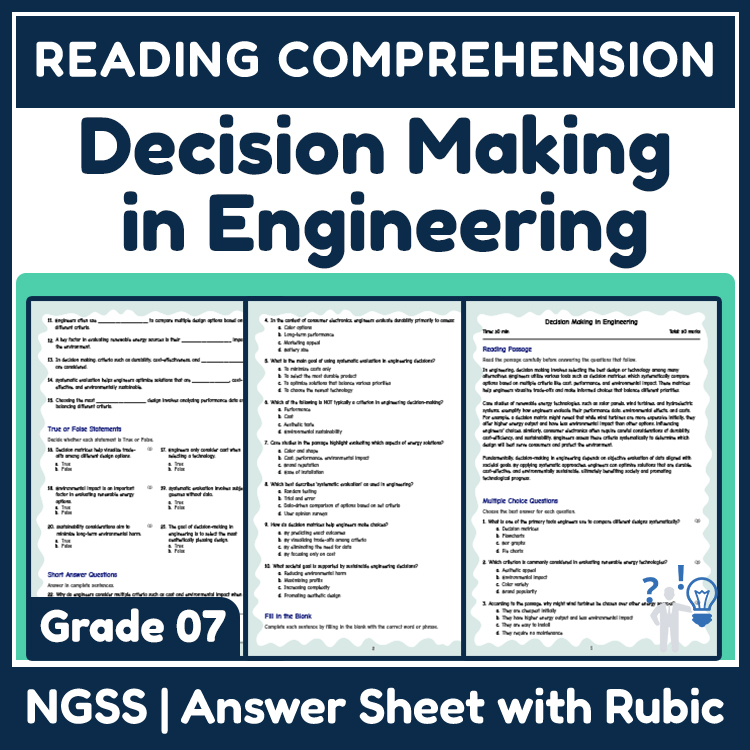 Science reading worksheets worksheet — Grade 7 Science | Decision Making in Engineering Reading Worksheets (NGSS) — page 1
