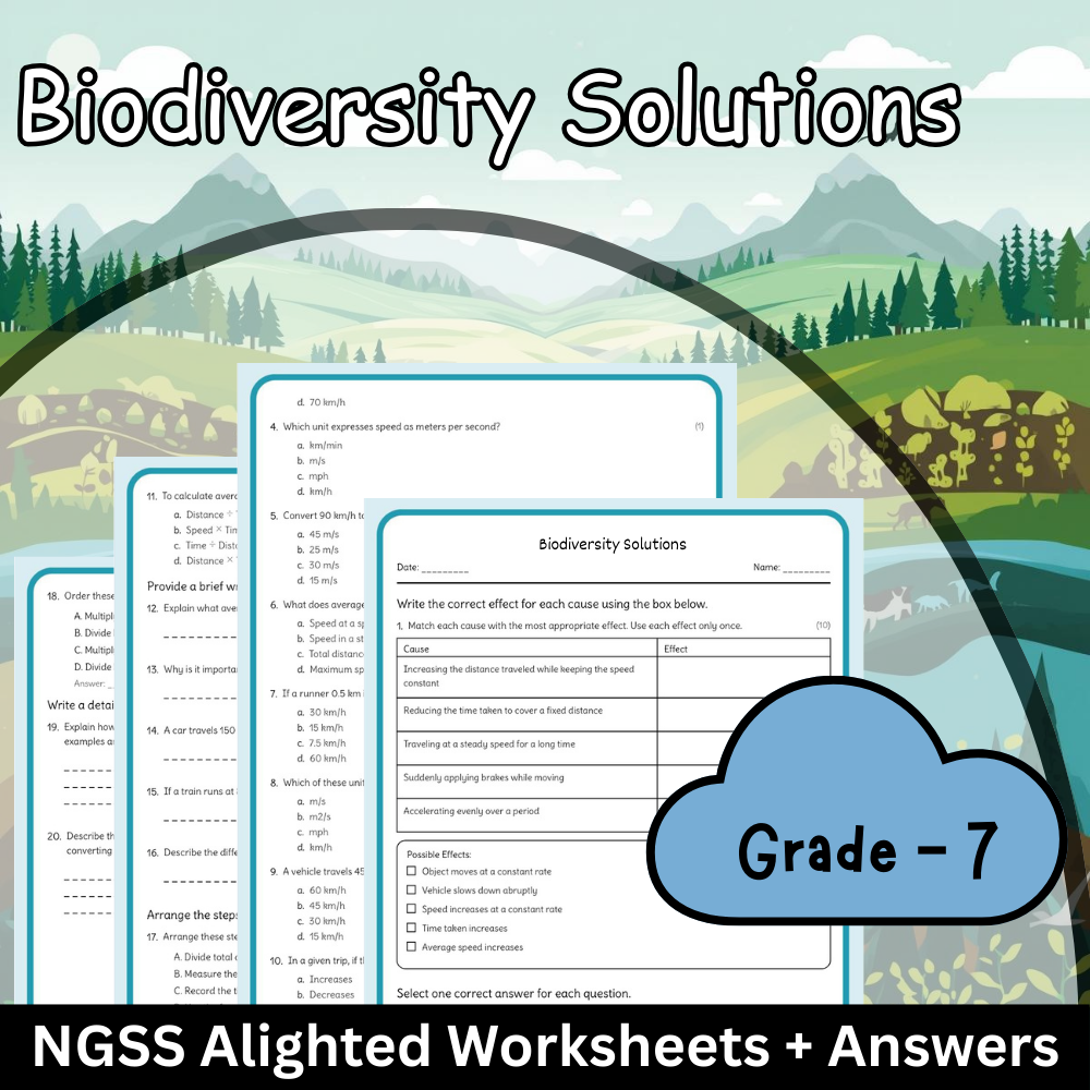 Grade 7 Science | Biodiversity Solutions Worksheet (NGSS-Aligned) – PDF