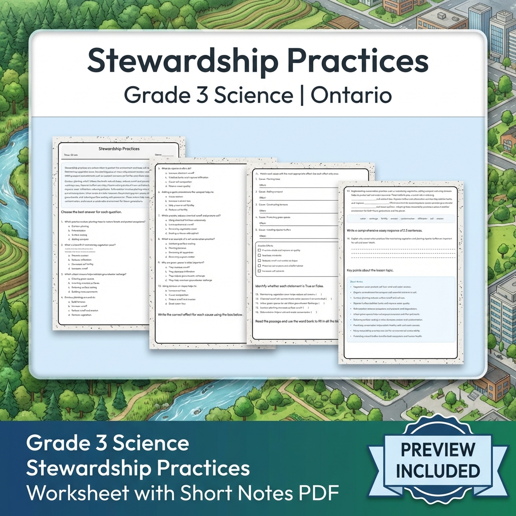 Grade 3 Science Lesson Group Worksheets | Ontario Framework — included worksheet 2