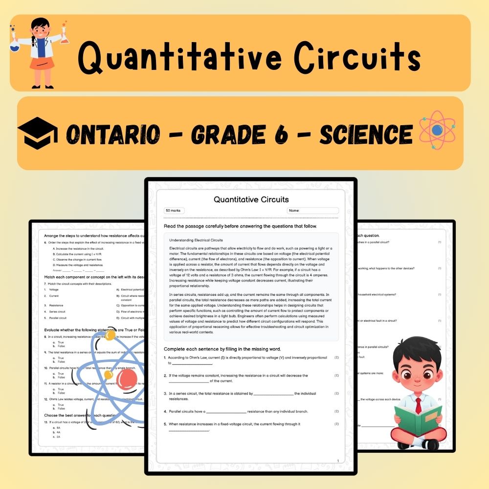 Grade 6 Science worksheet worksheet — 6th Grade Science – Quantitative Circuits Worksheet (PDF ) — page 1