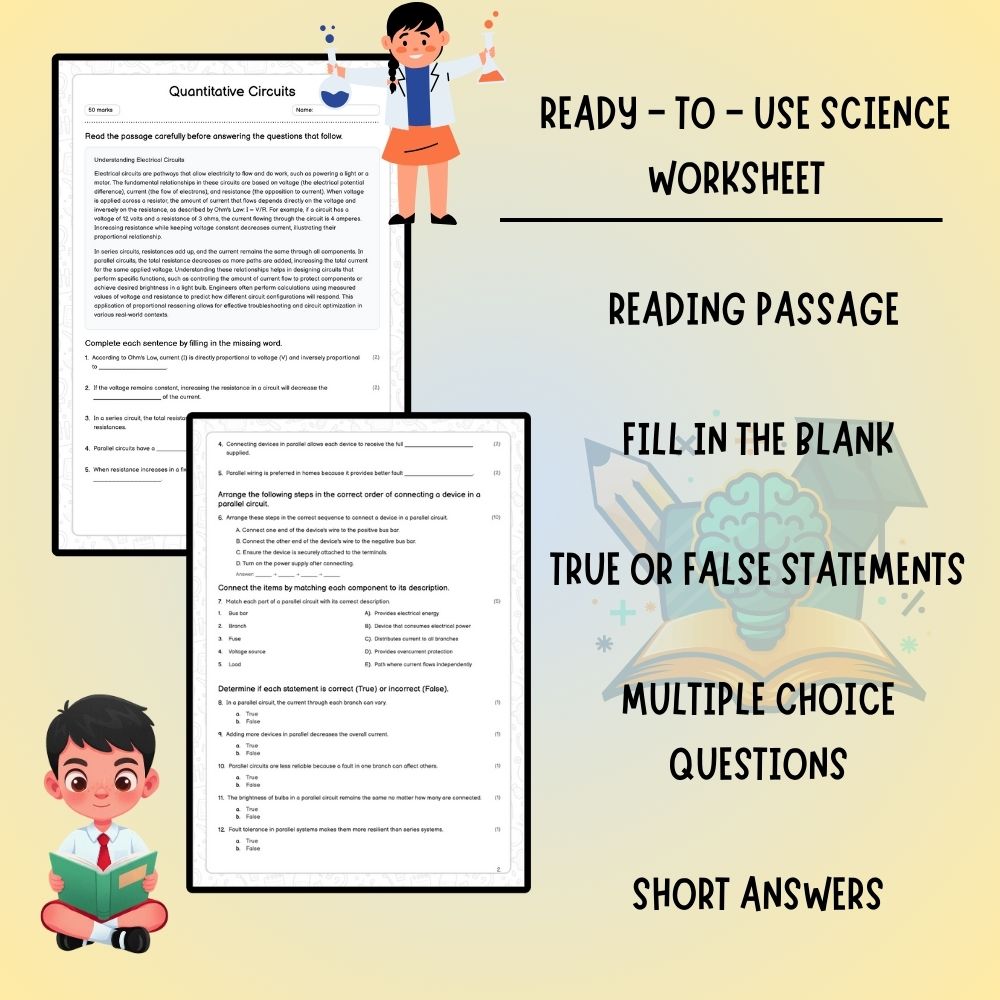 Grade 6 Science worksheet worksheet — 6th Grade Science – Quantitative Circuits Worksheet (PDF ) — page 2