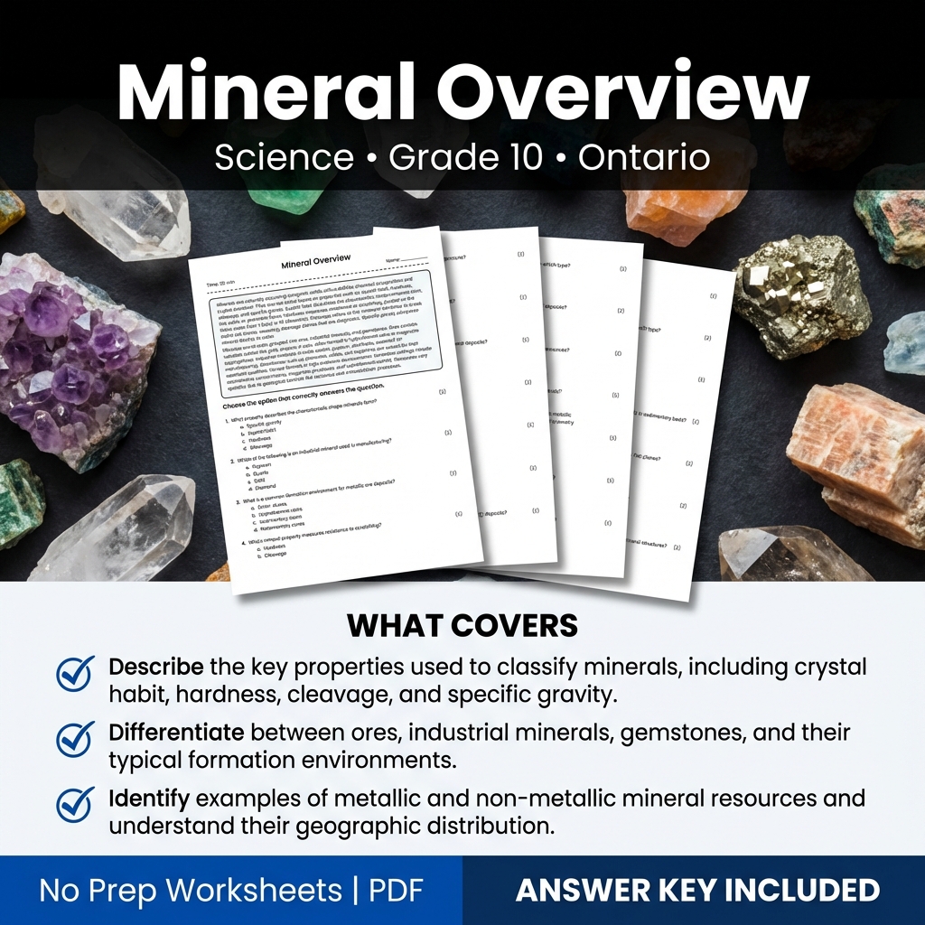 Mineral Overview Grade 10 Science Worksheet | Ontario Standards