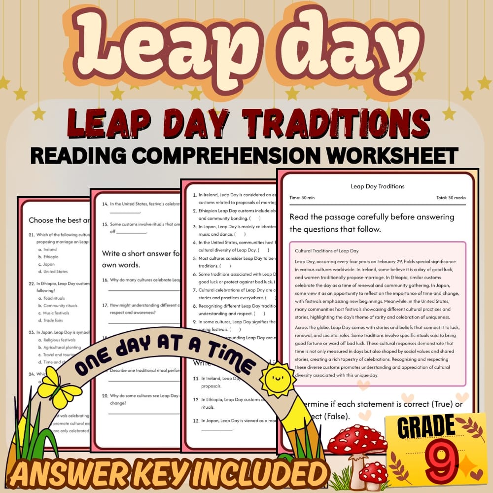 Grade 9 Holiday Worksheets Bundle | Leap Day & Calendar Math Activities — included worksheet 1