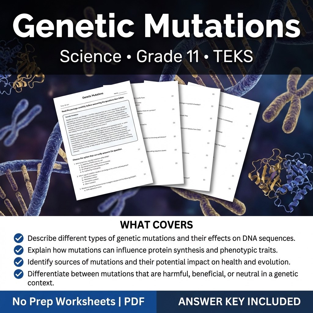 Genetic Mutations Worksheet for Grade 11 Science TEKS Practice