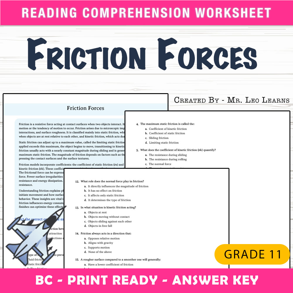 Grade 11 Science worksheet mcq paper worksheet — Grade 11 Science — Worksheet MCQ Paper for Mastering Friction Forces — pa…