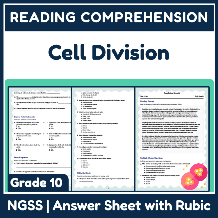 Grade 10 Science reading worksheets worksheet — Grade 10 Science | Cell Division Reading Worksheet with Answer Key (PDF) —…