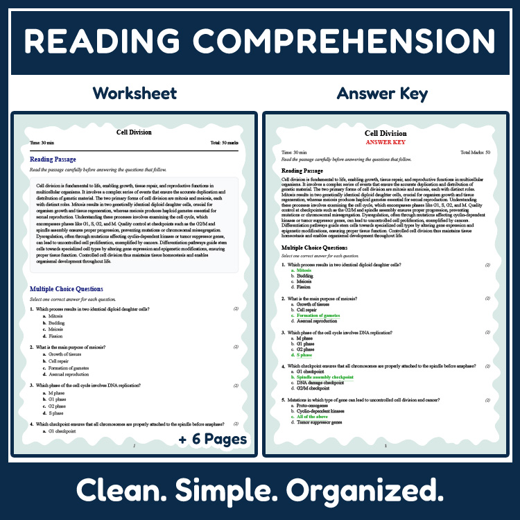 Grade 10 Science reading worksheets worksheet — Grade 10 Science | Cell Division Reading Worksheet with Answer Key (PDF) —…