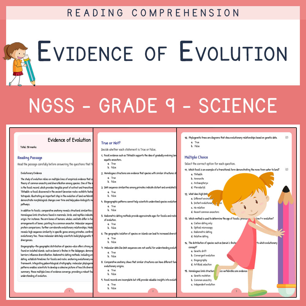 Grade 9 Science worksheet worksheet — Grade 9 Science | Evidence of Evolution Worksheet (PDF + Answer Key) — page 1