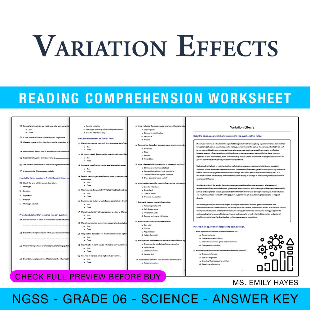 Grade 6 Science worksheet worksheet — 6th Grade Science | Variation Effects Worksheet (PDF + Answer Key) — page 1