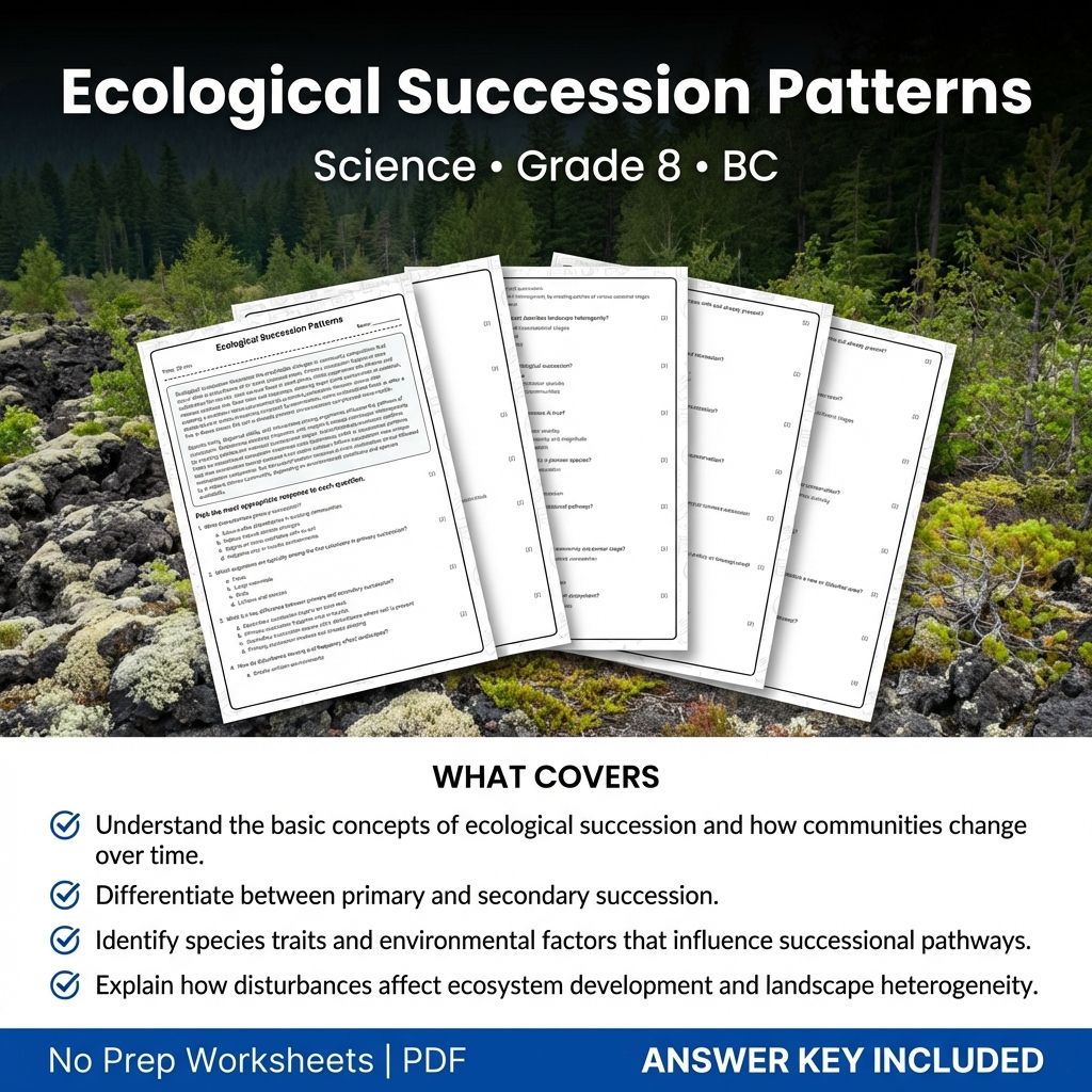 8th Grade Science | Ecological Succession Patterns Worksheet + Answer Key PDF