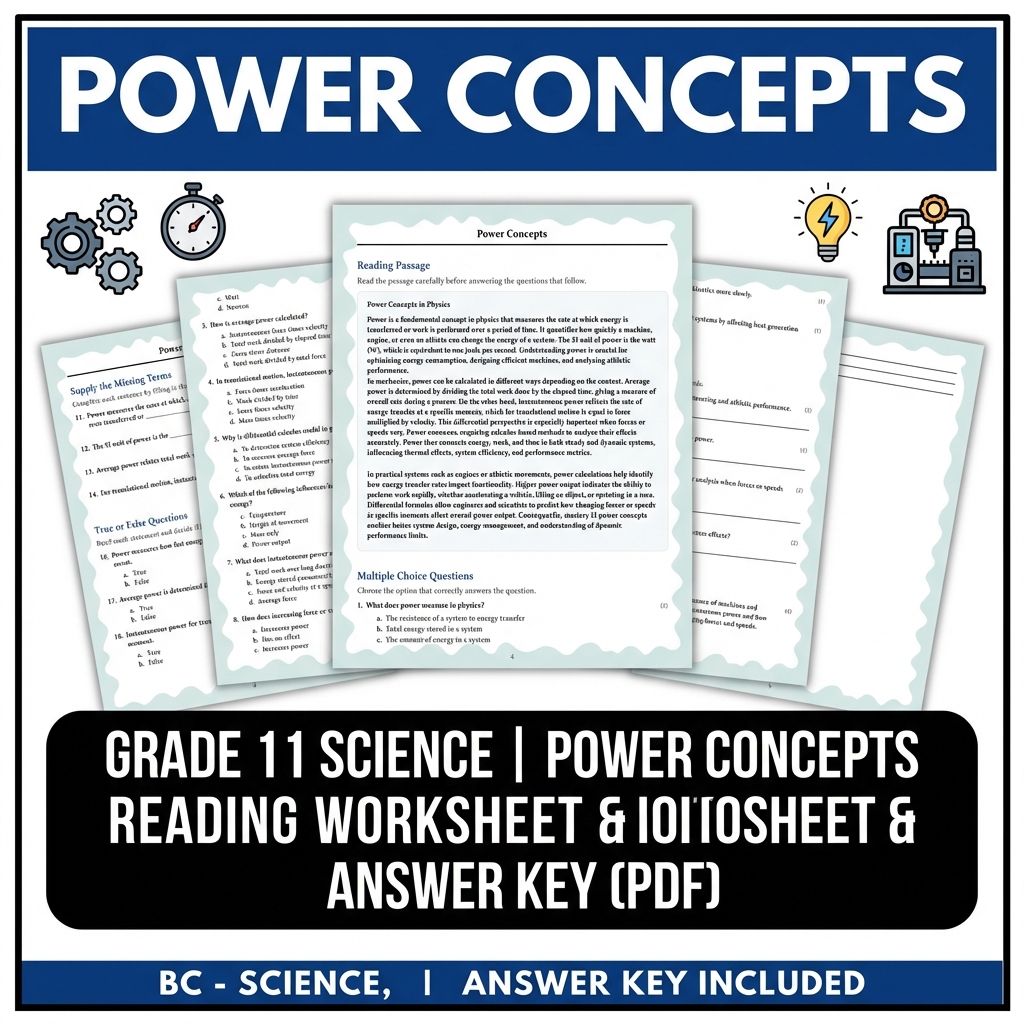 Grade 11 Science | Power Concepts Reading Worksheet & Answer Key (PDF)