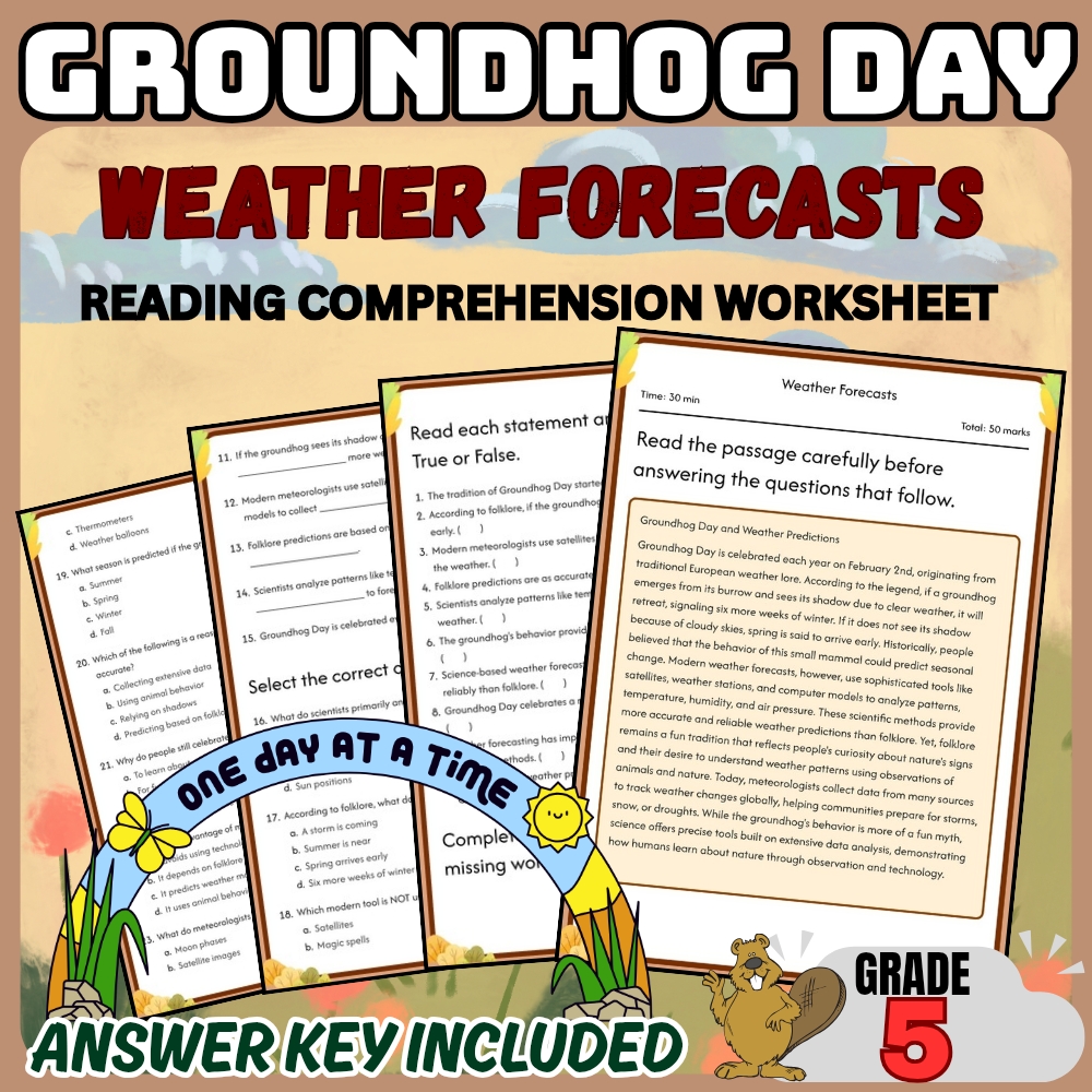 Grade 5 Holiday | Groundhog Day for Weather Forecasting | PDF + Answer Key