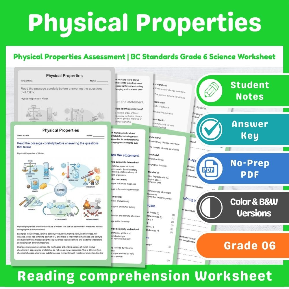 Grade 6 Science – Chemistry Assessment Mini Bundle | BC Standards-Aligned — included worksheet 9