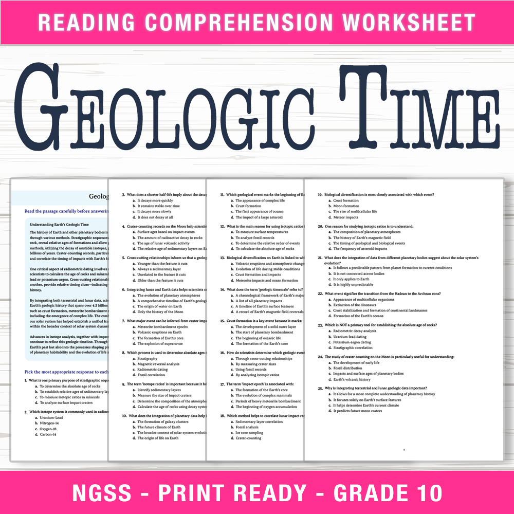 Grade 10 Science worksheet worksheet — Grade 10 Science | Geologic Time Worksheet (PDF + Answer Key) — page 1