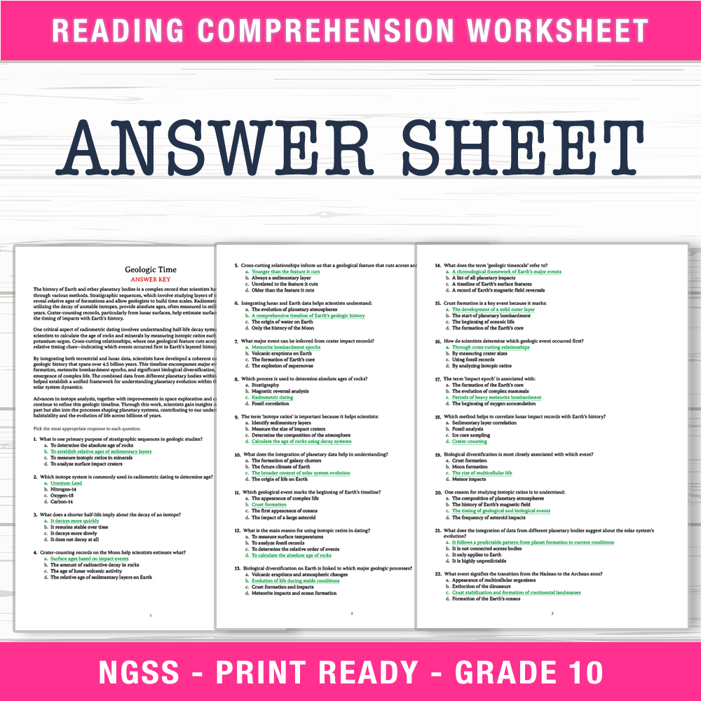 Grade 10 Science worksheet worksheet — Grade 10 Science | Geologic Time Worksheet (PDF + Answer Key) — page 2