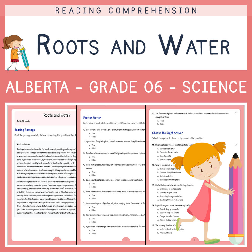 Grade 6 Science worksheet elena worksheet — Grade 6 Science Assessment | Roots and Water Worksheet Elena | Alberta — page 1