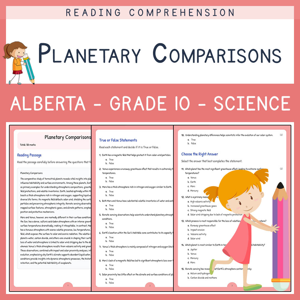 Grade 10 Science worksheet elena worksheet — Grade 10 Science | Planetary Comparisons Worksheet | Alberta Standards — page 1
