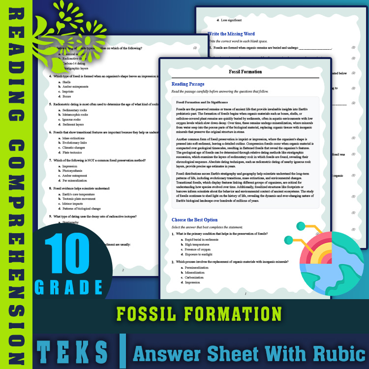 Grade 10 Science reading worksheets worksheet — Grade 10 Science | Fossil Formation Reading Worksheet PDF (Answer Key Incl…